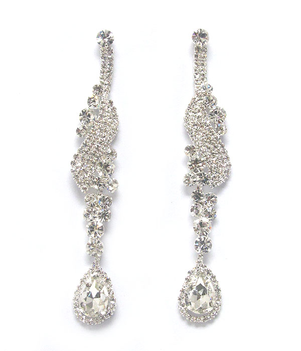 Rhinestone and facet glass drop long party earring