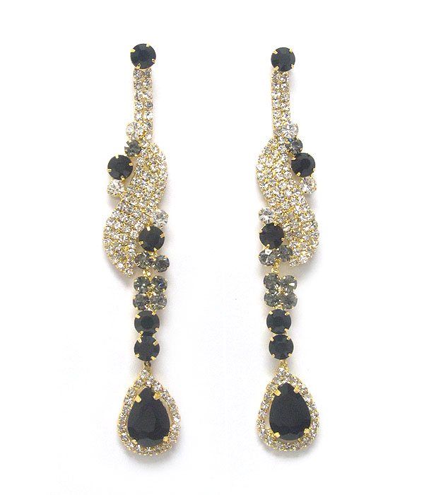 Rhinestone and facet glass drop long party earring