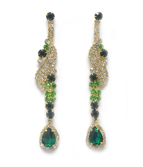 Rhinestone and facet glass drop long party earring