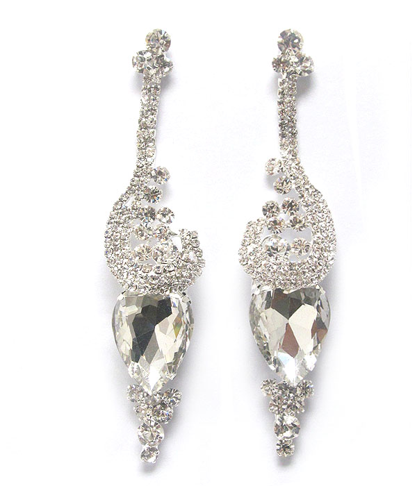 Rhinestone and facet glass long party earring