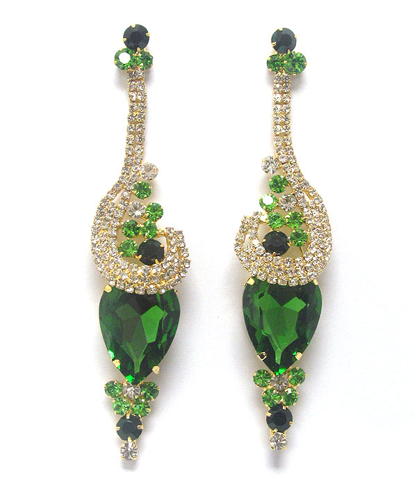 Rhinestone and facet glass long party earring