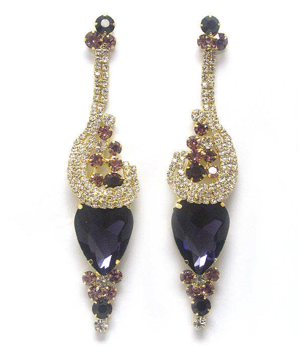 Rhinestone and facet glass long party earring