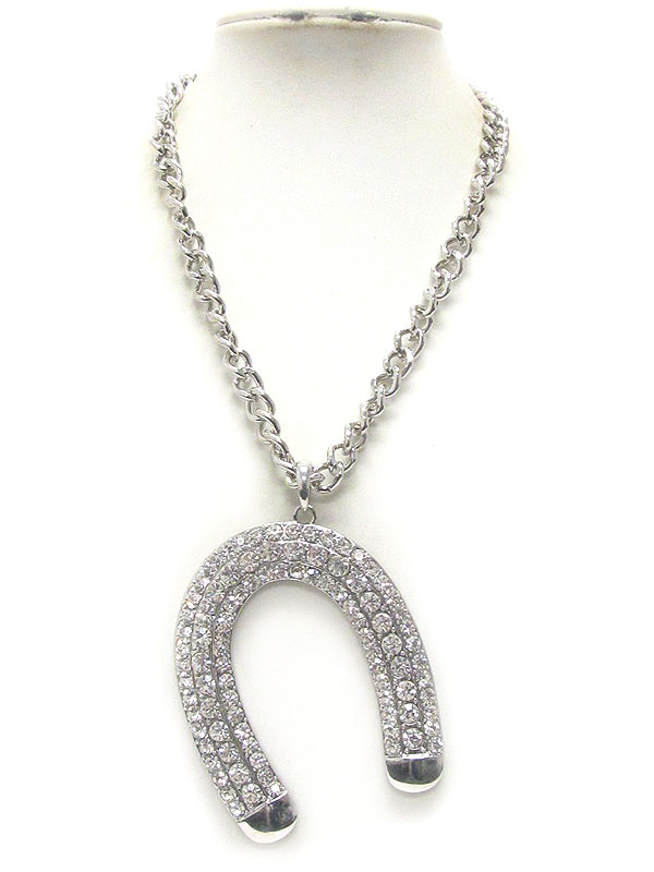 Crystal deco large horse shoe pendant necklace