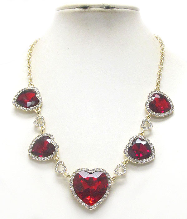 Crystal and facet heart glass link party necklace