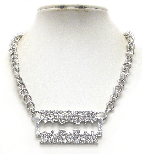 Crystal deco large razor pendant necklace