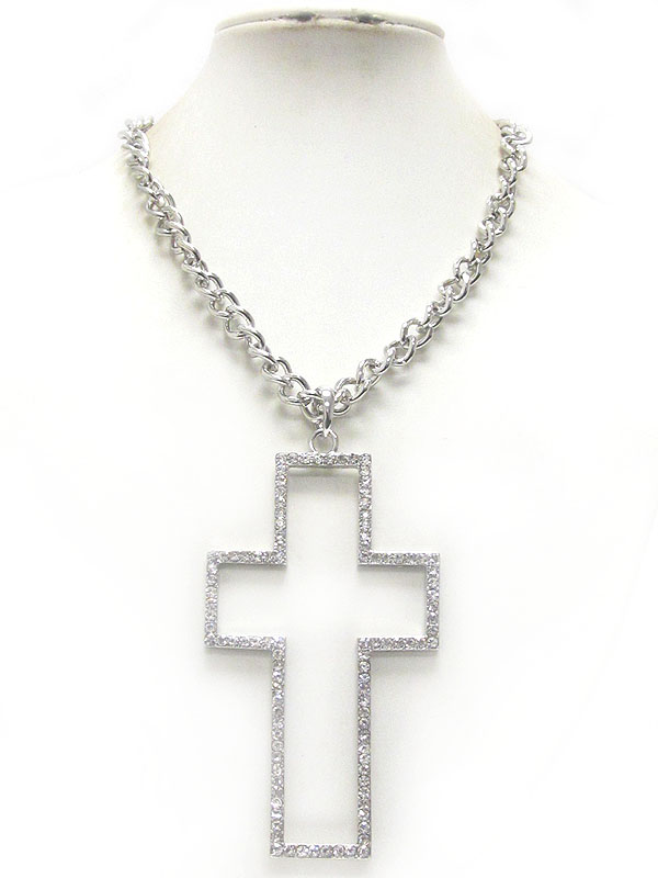 Crystal deco large open cross pendant necklace