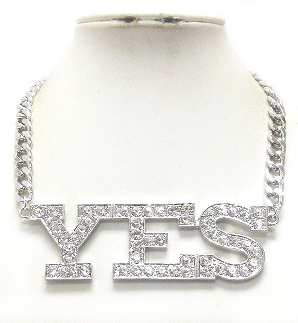 Crystal deco large yes pendant and thick chain necklace