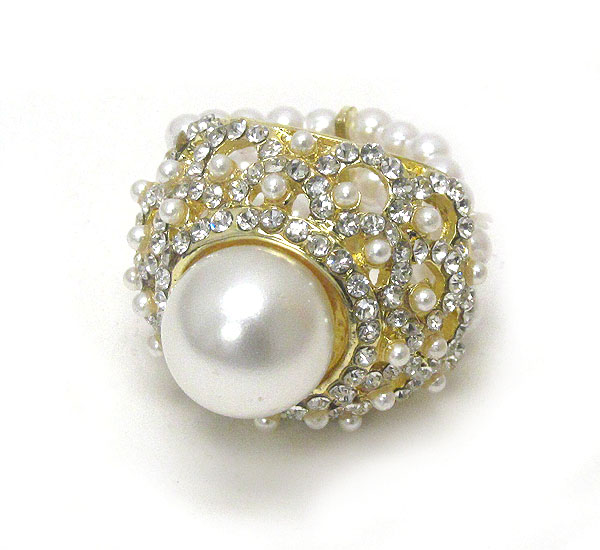 Pearl and crystal deco stretch ring