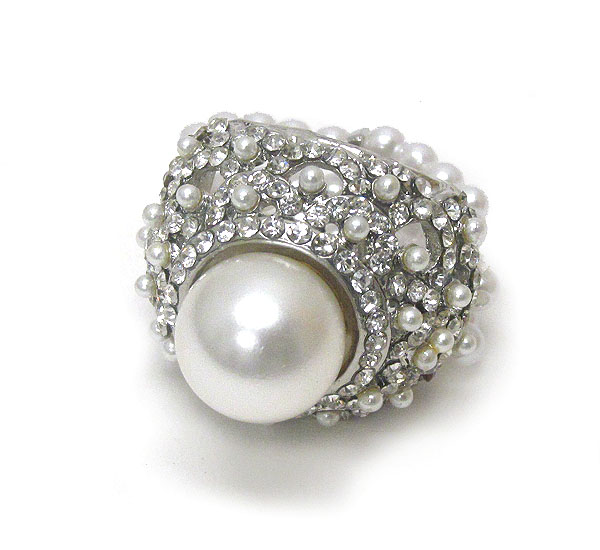 Pearl and crystal deco stretch ring