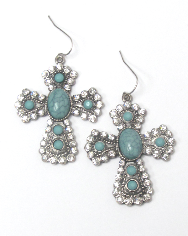 Turquoise stone cross earrings