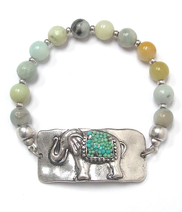 Seebead elephant and ball stone stretch bracelet