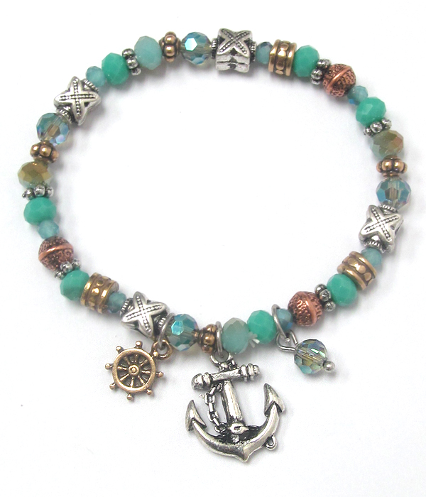 Anchor charm stretch bracelet