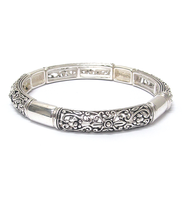 Metal textured filigree stretch bracelet