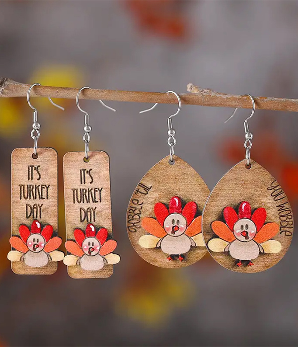 Thanksgiving turkey wood 2 pair earring sets