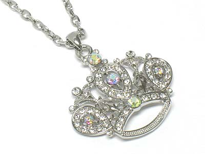 Crystal stone deco crown pendant necklace 