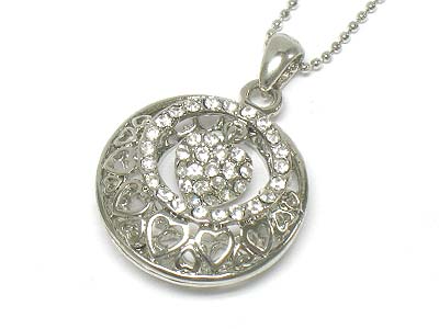 Crystal deco round and heart pendant necklace