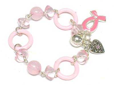 Acryl donut and glass beads metal charms bracelet 