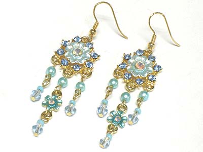 Crystal deco flower pattern drop earring 