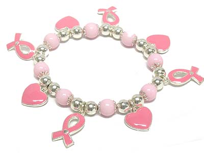 Enamel cover metal charms and acryl beads toggle bracelet