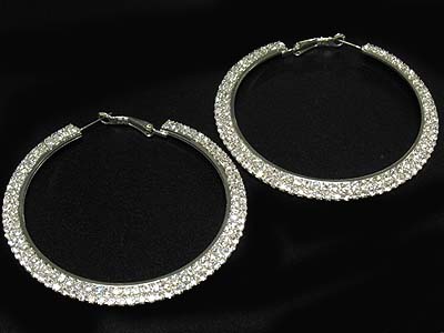 Rhinestone side paved large round earring