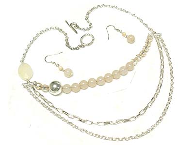 Glass bead deco multi stradn necklace and earring set 