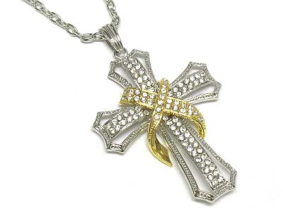 Noblesse crystal deco cross pendant nekclace