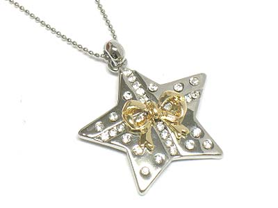 Crystal pave star with ribbon pendant necklace