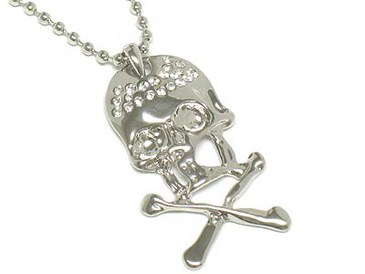 Crystal deco skull and bones pendant necklace 