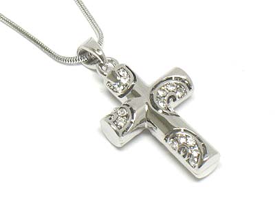 Crystal deco casting metal cross pendnat necklace