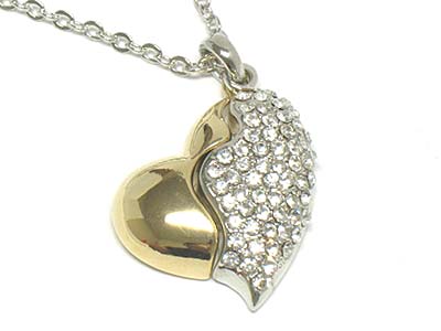 Crystal deco divided heart pendant necklace 