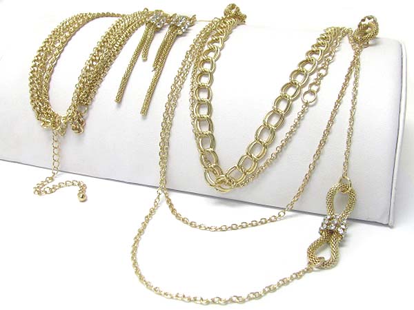 Multi burnish metal chain long necklace earring set 