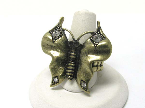 Crystal stud burnish metal butterfly stretch ring