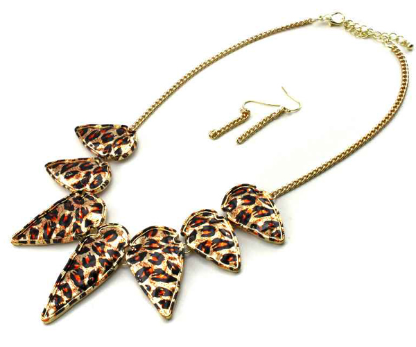 Animal print metal link necklace earring set