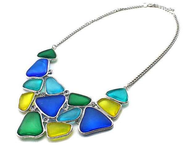 Color acryl abalon art necklace earring set