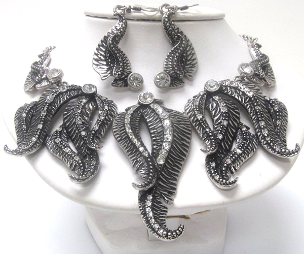 Multi crystal metal fashion leaf shape chain necklace earring set