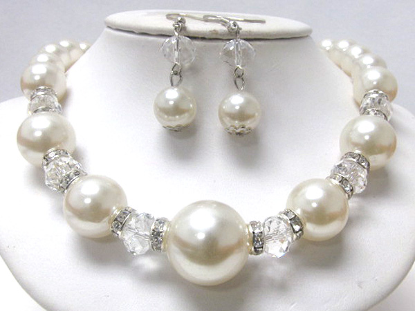 Crystal and multi pearl with crystal glass neckalce set