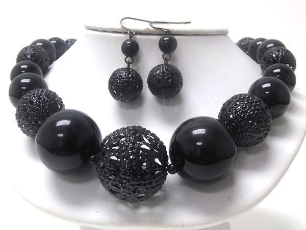 Multi acryl balls and multi metal filigree balls drop chian necklace earring set