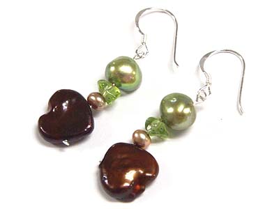 925 sterling silver natural pearl and shell drop earring