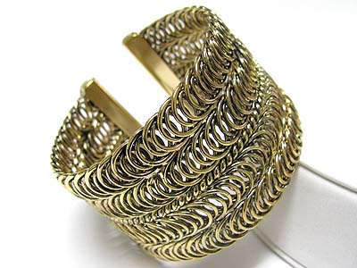 Burnish round metal link cuff bangle