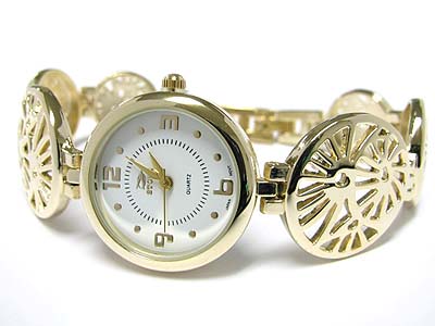 Designer inspired metal disk link watch