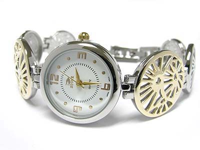 Designer inspired metal disk link watch