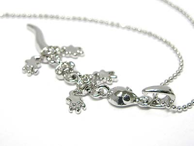 Made in korea whitegold plating three part crystal lizard pendant necklace