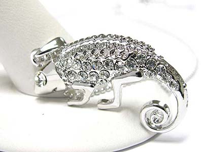 Made in korea whitegold plating crystal chameleon pendant necklace