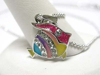 Made in korea whitegold plating crystal and epoxy tropical fish pendant necklace