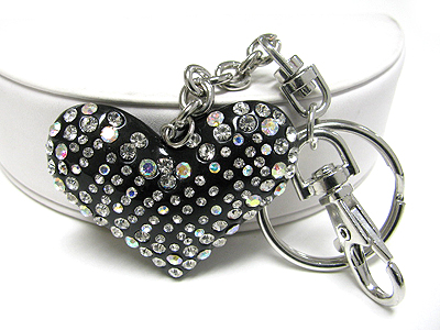 Large crystal stud acryl puffy heart key chain charm