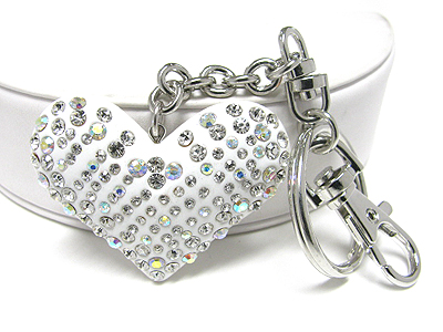 Large crystal stud acryl puffy heart key chain charm