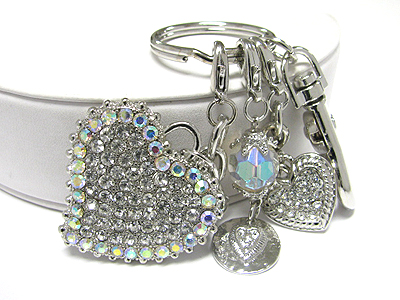 Multi crystal heart key chain charm