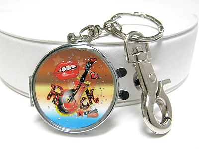 Rock and roll theme picture round locket key chain charm