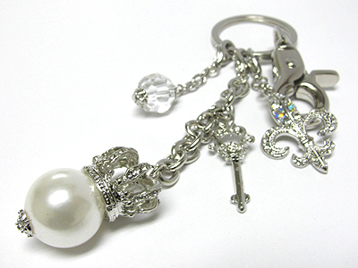 Pearl ball crown key chain charm