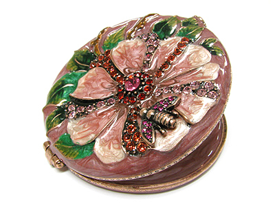 Crystal and epoxy art flower and bugs hand mirror